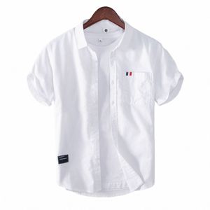 Été et printemps Nouveau Casual Slim Chemise à manches courtes pour hommes All-Match Couleur unie Blanc 100% Cott Cargo Hommes Vêtements B1611 b3zS #