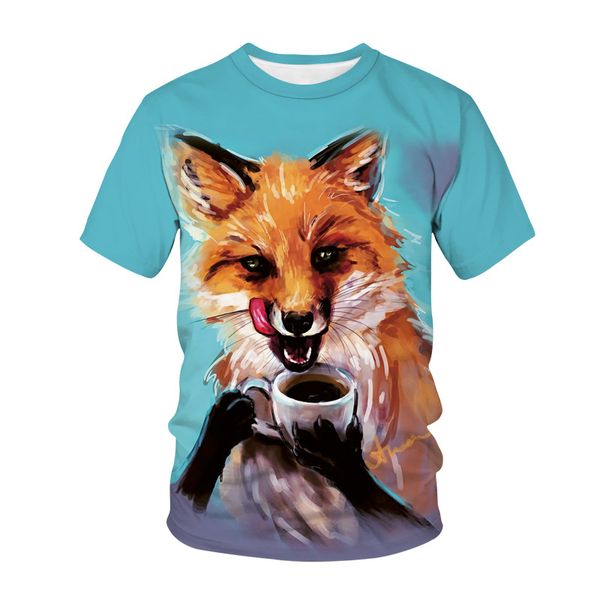 Summer Animal Fox Pattern Men T-shirt Trend Casual 3D Print Graphic T-shirts Fashion Personalité Harajuku Hip Hop Streetwear Top