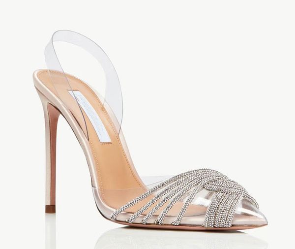 Été Aquazzras Design Gatsby Sling Satin Sandales Chaussures D'été À Talons Hauts Femmes Marche Fête De Mariage Sexy Lady Dress Luxury Designer Gladiator Sandalias avec boîte