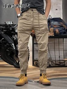 Zomer leger Pocket Laadbroek voor mannen Elastische taille Y2K Tactische militaire broek Mannen Outdoor Hip Hop Mountaineering Trouser 240513