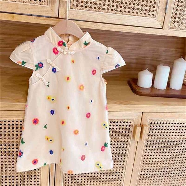 Llegada del verano Niñas Moda Vestido floral Niños Vestidos de estilo chino Ropa de niña 210528