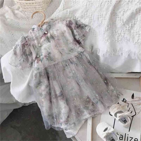 Été Arrivée Filles Mode Floral Robe Enfants Style Chinois Robes Vêtements 210528