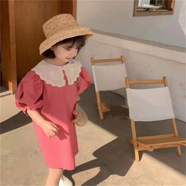 Été Arrivée Filles Fashion Robe à manches courtes Enfants Robes de conception coréenne 210528