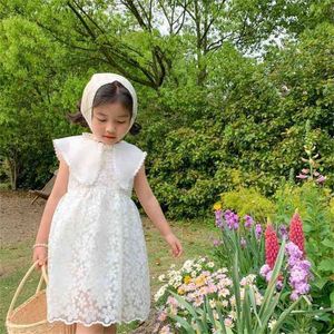 Arrivée d'été Filles Mode Robe en dentelle blanche Enfants Design coréen ES Baby Girl 210528
