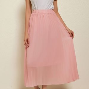 Zomer herfst mode dames hoge taille geplooide effen kleur enkel lengte elastische rok promoties dame zwart roze y1214