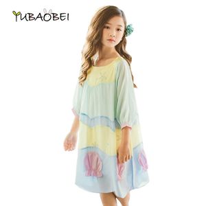 Été Automne Nouvel Adolescent Enfant Portant Enfants En Mousseline De Soie Imprimer Robe Grandes Filles Robe De Princesse Fête De Vacances Robe De Plage Âge 6-14 Q0716