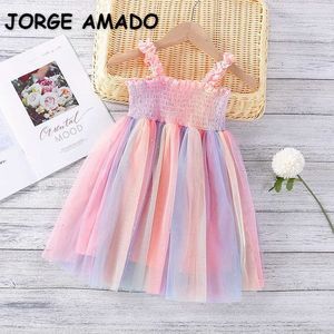 Verão Babr Meninas Vestido Sem Mangas Arco-íris Sling Princesa Crianças Roupas E621 210610