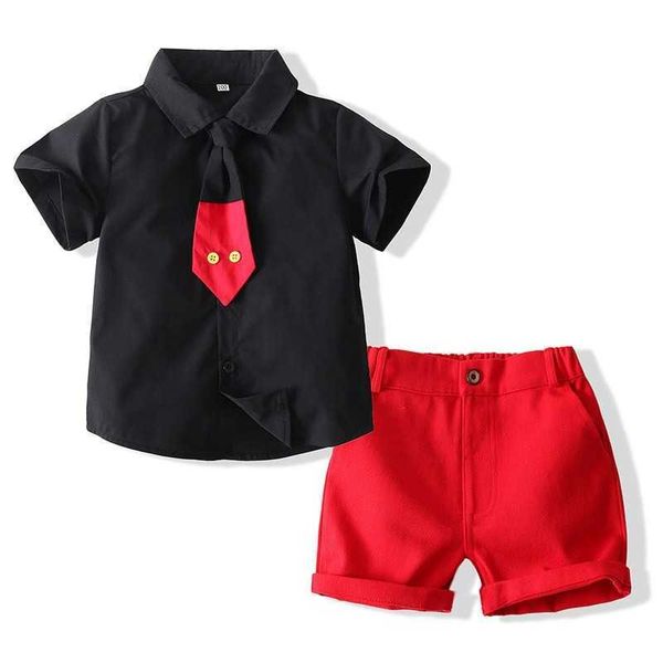 Ensemble de vêtements d'été pour bébé garçon, costume de chemise à cravate noir et blanc, gentleman mignon, 24M-6T mode cool et décontractée pour enfants X0802