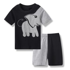 Summer Baby Boy Clothes Suits Patchwork Elephant Black Children Pajamas Cotton T-Shirts Short Pants Pyjamas Grey Sleepwear 210413