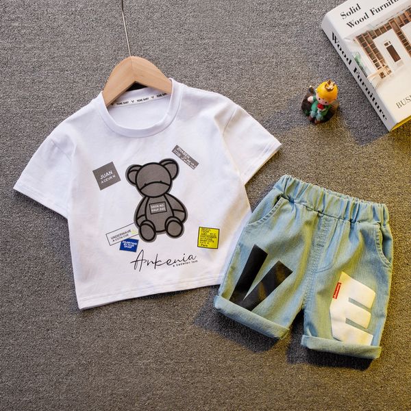 Ropa de verano para bebés, conjunto de camiseta y pantalones de oso bonito de algodón de manga corta, chándales de moda, ropa para niños pequeños