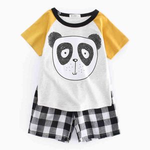 Été Bébé Garçon Petit Ours Impression Vêtements Enfants Ensembles Vêtements Costume T-Shirt + Grille Shorts Enfants 210429