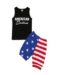 Summer Baby Boy Camiseta American Flag Independence National Day USA 4 de julio Round Neck Letter Vest Star Shorts 2 Pie7307882