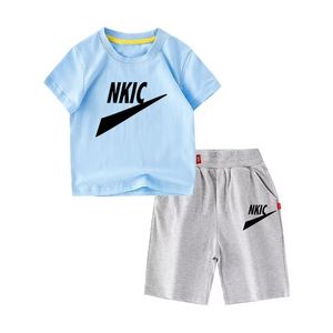 Été bébé garçons filles coton 100% ensemble de vêtements enfants bleu gris t-shirt shorts 2 pièces pour enfants décontracté marque tenues 2-9 Y garçon enfant survêtements