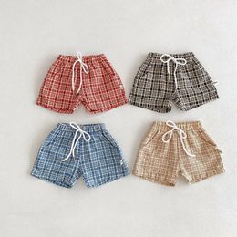 Summer Baby Boys Shorts 0-3 ans nés Kids Girl Girl Elastic Pocket Pocket Plaid Bottom Corea Style Infant Clothes 240518