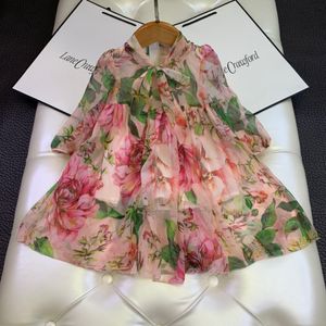 zomer Baby Bloemen Jurk Lente kids Meisjes Boog Lange Mouwen Jurken Zoete Kinderkleding tops