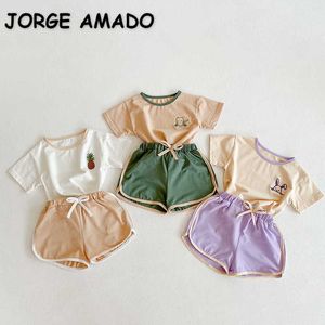 Summer Baby Girl 2-PCs Ensembles de dessin animé Rabbit T-shirt Ananas + Taille élastique Short style sport Vêtements E6091 210610