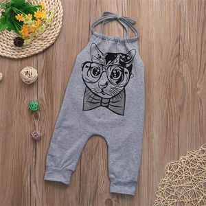 Zomer baby meisje kleding 2018 peuter meisjes kleding riem kat afdrukken overalls voor meisje grijze romper jumpsuit baby pak een-stukken kleding