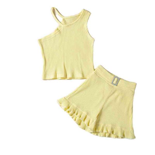 Conjunto de ropa para niña de verano, trajes para niñas pequeñas, camiseta, chaleco, pantalones cortos de cintura alta, traje de moda, ropa para niños, niños G220509