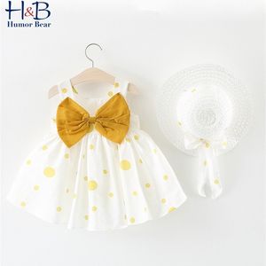 Zomer baby meisje jurk plaid sling prinses hoed als een geschenk 2pc set kids kleding peuter meisjes kleding 210611
