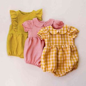 Été bébé fille combinaisons 0-18M lin coton nouveau-né bébé fille barboteuse infantile combinaisons Sunsuit vêtements d'été tenues 0-18M G220510