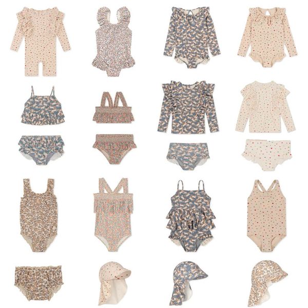 Summer Baby Girl Ks Swimsuit One Piece Kids Floral Mailwear Flets Outwear Outwear Toddler Print Swim Bikini Shorts Cap 240415