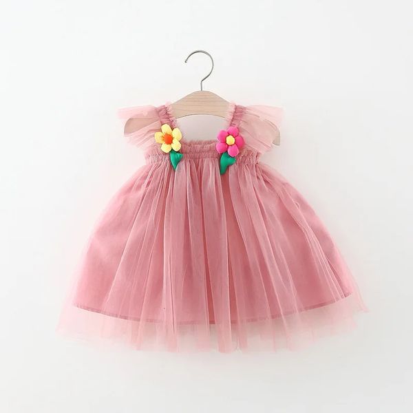 Summer Baby Girl Mesh Dress Flower Harging Fairy 03 Year Old Born Princess 240325