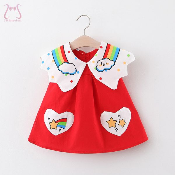 Summer Baby Girl Rainbow Sleeveless Party Dress Abbigliamento per bambini Semplice cotone Vibrante Costume per bambini da 0 a 3 anni