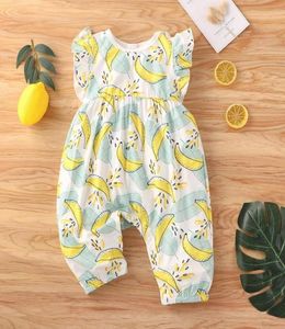 Barboteuse d'été pour bébé fille, vêtements imprimé banane, manches volantes, combinaison respirante et décontractée, pyjama 018M, combinaisons 9732176