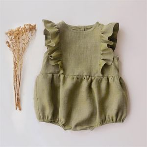 Zomer Baby Meisje Rompertjes Solid Katoen Jumpsuit Voor 0-24Months S Infant Romper Outfit Geboren Kleding 210816