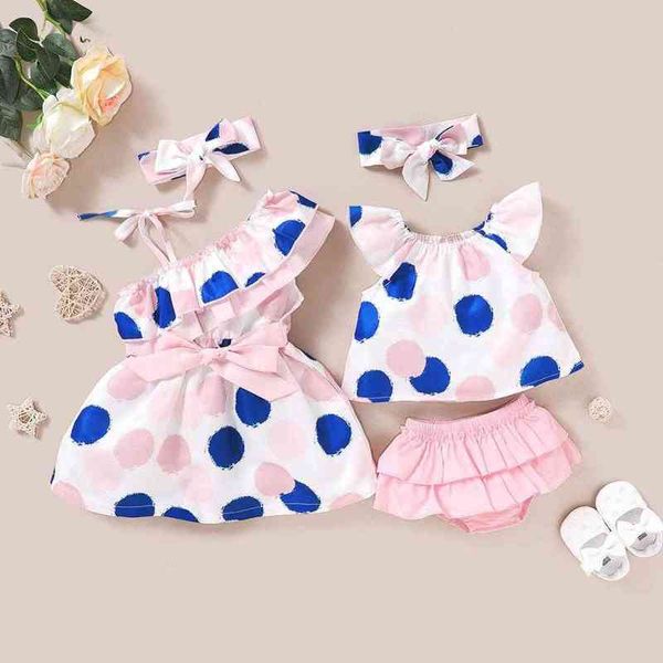 Été bébé fille sans manches motif à pois imprimé robe gilet hauts couleur unie Shorts + bandeau ensembles vêtements pour enfants G220506