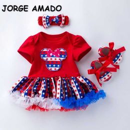 Summer Baby Girls 3-PCS Ensembles Love Heart Long T-shirt Tutu Robe + Chapeaux Chaussures Tenues Enfants Combinaison E3057 210610