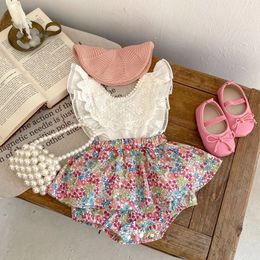 Zomer Baby Meisjes Body Katoen Peuter Kleding Rok Set Cartoon Bloem Mouwloze Kleding Romper 2576