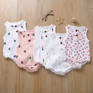 Été bébé filles garçons vêtements coton lin Cactus imprimé sans manches barboteuse Ins imprimer combinaison doux bébé vêtements M2156