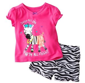 Zomer baby meisjes kleding set roze zebra kinderen 2-stuks pakken peuter meisjes kleding mode pak voor jongen 100% katoen 210413