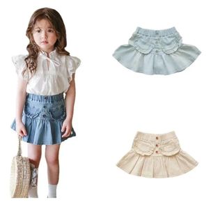 Zomer babymeisjes denim rok hoge taille a-line ruches rok voor kinderen meisjes bodemkleding 2-14 jaar rokken legging CL935 240329