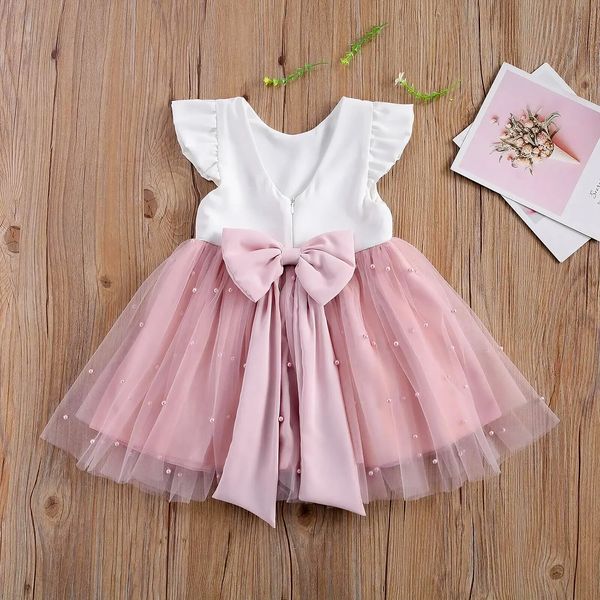 Été pour bébés filles robe pour le mariage 1ère anniversaire princesse rose Kid 15y mignons vestidos élégants robe 240322
