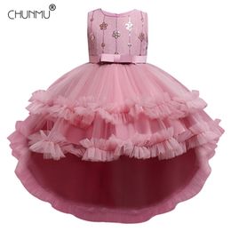 Zomer baby meisjes bloem jurk mouwloze kant bruidsmeisje kinderen jurken kinderen formele prinses Patry kleding 3-14 jaar 210508