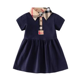 Zomer babymeisjes plaid kinderen kleren revershirt mode mode prinses jurk 1-6y