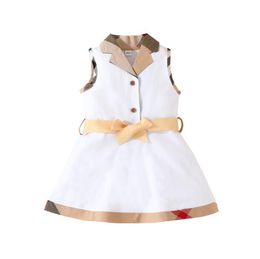 Été bébé filles robes à carreaux coton nouveau-né sans manches gilet robe avec nœud papillon col rabattu infantile princesse robes enfant en bas âge jupes fille jupe