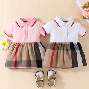 Robes d'été à carreaux pour bébés filles, en coton, à manches courtes, col rabattu, robes de princesse pour nourrissons, jupes pour tout-petits de 0 à 24 mois