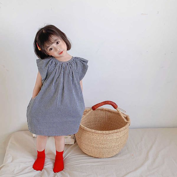 Été bébé filles plaid manches courtes robe ample enfants mignon volant décontracté mince robes 210615