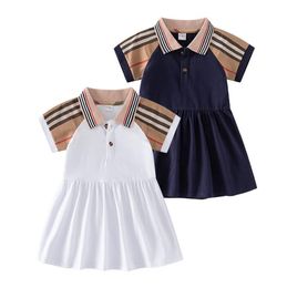 Robes d'été de princesse en coton pour petites filles, tenue rayée à manches courtes, col rabattu, jupe pour enfants de 1 à 6 ans