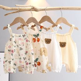 Summer Baby Girls Romper With Cartoon Cartoon Cherry Bear Jumps Contanes Infant Sans mannequin Vêtements pour garçons Pridits Bunny Princes 240325