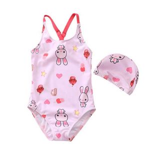 Été bébé filles maillots de bain rayé dessin animé lapin cheval fleurs maillot de bain enfants vêtements E081 210610