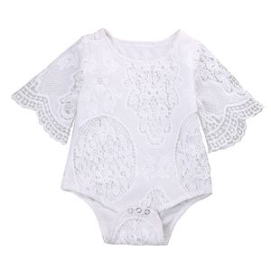 Été bébé filles blanc volants manches dentelle barboteuse infantile bébé élégant dentelle combinaison vêtements sunsuit tenues 201027