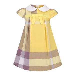 Été bébé filles robe jaune enfants revers collège à manches courtes à manches plissées jupe enfants bowknot vêtements décontractés
