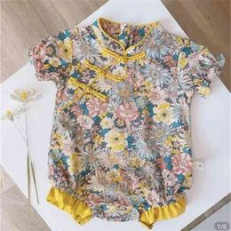 Zomer baby romper meisje kleding kinderen kostuums nationale stijl foral cheongsam bodysuit 210528