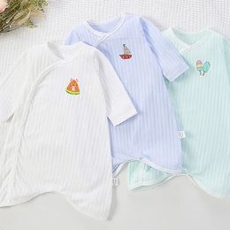 Zomer Baby Romper Solid Color Print Lange Mouw Jumpsuit voor baby Boy Girl Onepiece Bodysuit Pyjama's Katoen Toddler Clothing 240325