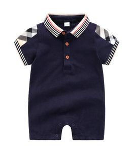 Été bébé barboteuses enfants bébé garçon vêtements de marque garçons filles plaid col rond manches courtes sans manches combinaisons coton barboteuse vêtements mignon CX