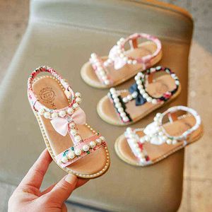 Sandalias de verano para bebés, niñas, niños, zapatos de princesa, punta abierta, zapatos planos con perlas, sandalias para niños de suela suave para 1-6 años G220523